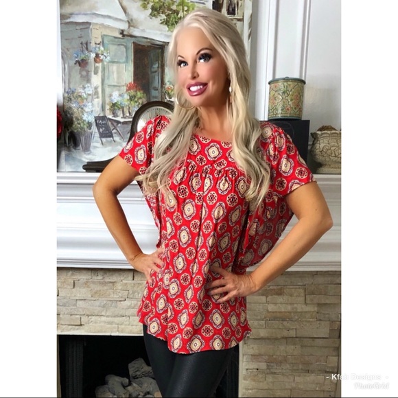 🥰LAST 2! Relaxed Soft Woven Ruffle Printed Top - Picture 8 of 8